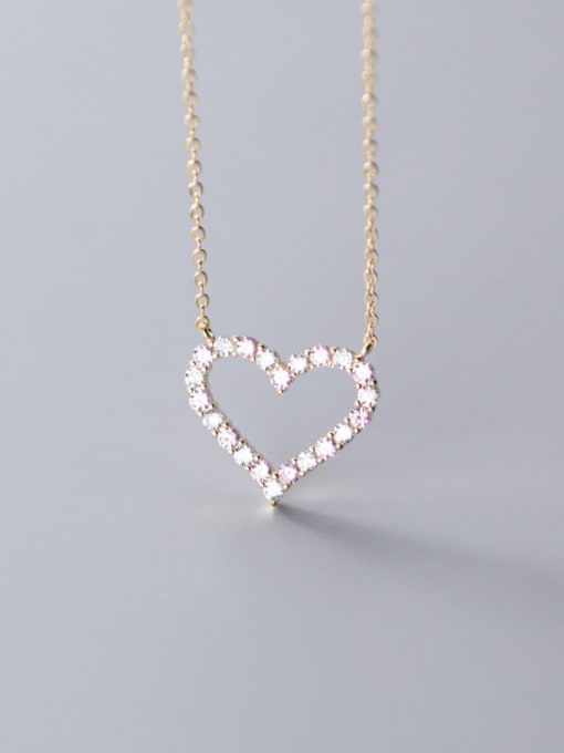 Rosh 925 Sterling Silver  Fashion Diamond Hollow Heart Shape Necklace 3
