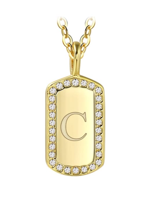 Gold Letter  C Brass Rhinestone Letter Minimalist Necklace