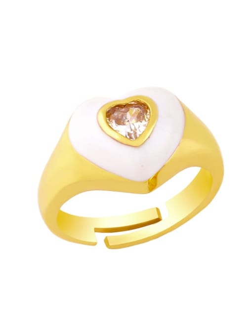 white Brass Enamel Cubic Zirconia Heart Hip Hop Band Ring
