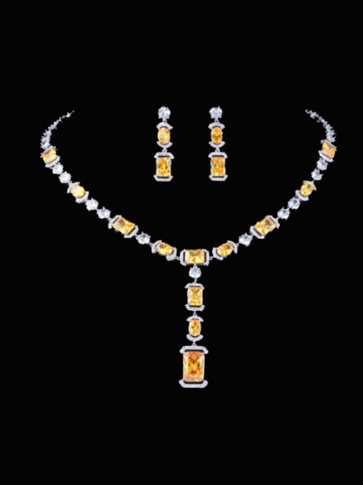 L.WIN Brass Cubic Zirconia  Luxury Geometric Earring and Necklace Set