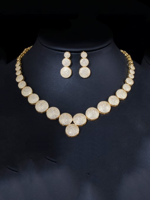 Necklace Earrings Brass Cubic Zirconia Luxury Round  Earring and Necklace Set
