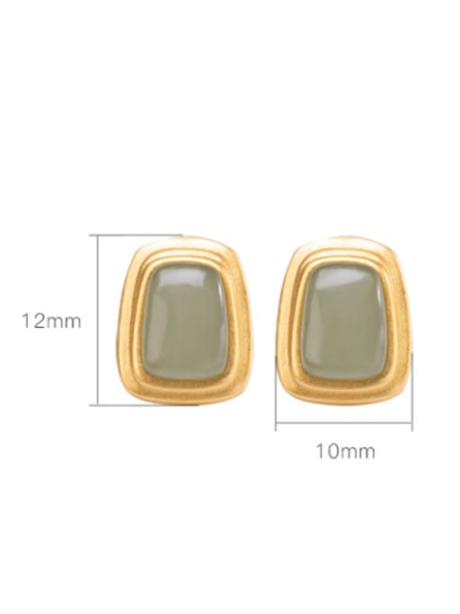 DEER 925 Sterling Silver Jade Geometric Vintage Stud Earring 3