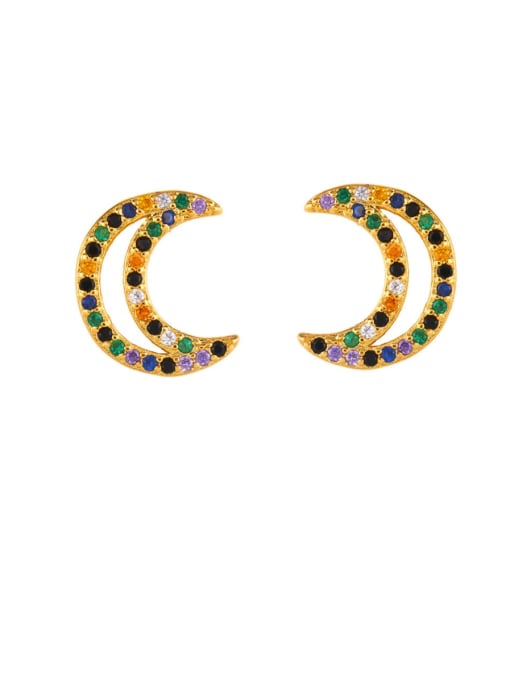 CC Brass Cubic Zirconia Moon Vintage Stud Earring