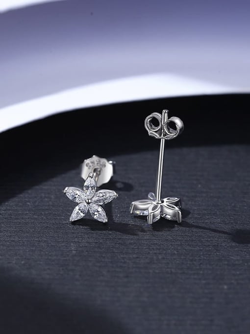 Platinum 925 Sterling Silver Flower Minimalist Stud Earring