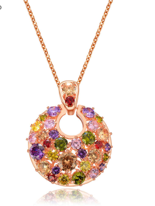 rose gold Copper Cubic Zirconia Multi Color Round Luxury Necklace