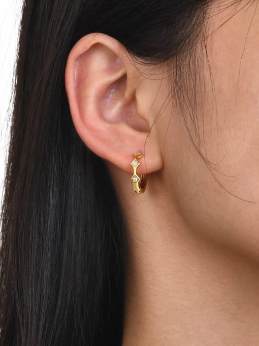 LI MUMU Brass Cubic Zirconia Geometric Minimalist Huggie Earring 2