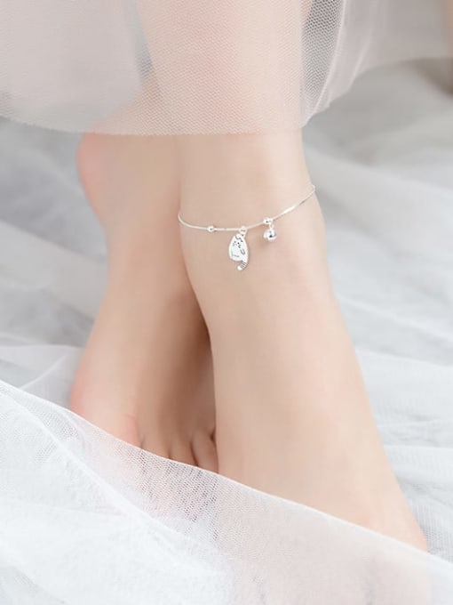 Rosh 925 Sterling Silver Cute kitty bell anklet Anklet 2