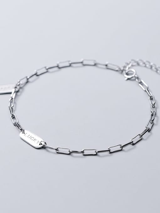 Rosh 925 Sterling Silver Simple square brand letters LUCKY chain bracelet
