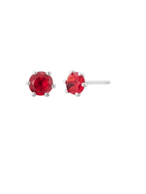 red 925 Sterling Silver Cubic Zirconia Geometric Vintage Stud Earring