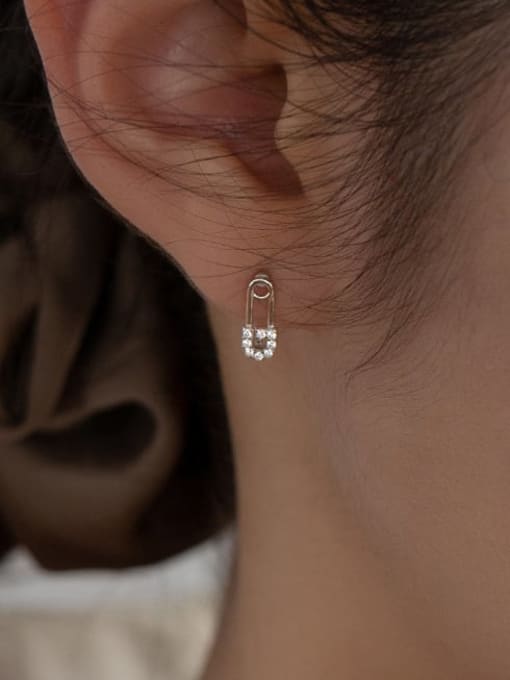 pin paper clip earrings 925 Sterling Silver Cubic Zirconia Wing Cute Stud Earring