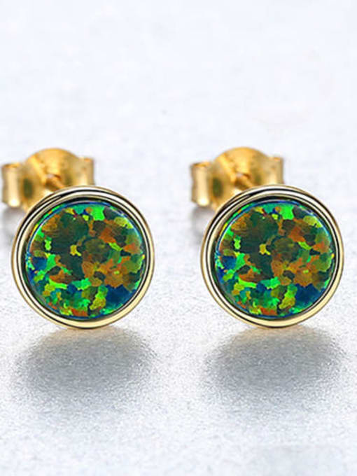 Green 18H12 925 Sterling Silver Opal Multi Color Round Minimalist Stud Earring