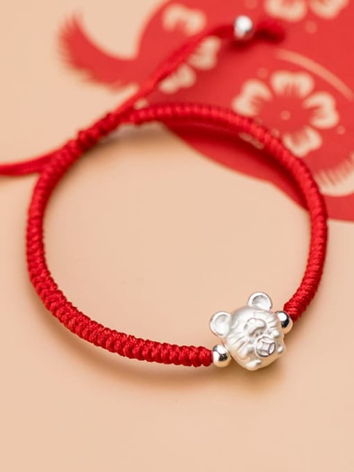 FAN 999 Fine Silver With  Mouse Red Rope Hand Woven Bracelets 2