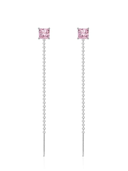 Pink Brass Cubic Zirconia Tassel Minimalist Threader Earring