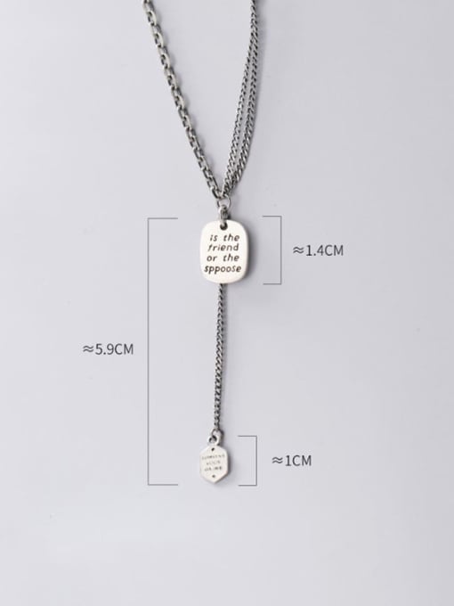 Rosh 925 Sterling Silver Vintage  Personality asymmetry multi-layer lettering square card  Necklace 2
