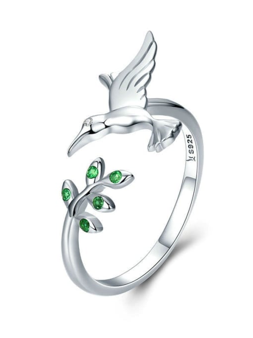 Jare 925 Sterling Silver Green stone Flower Bird Ring