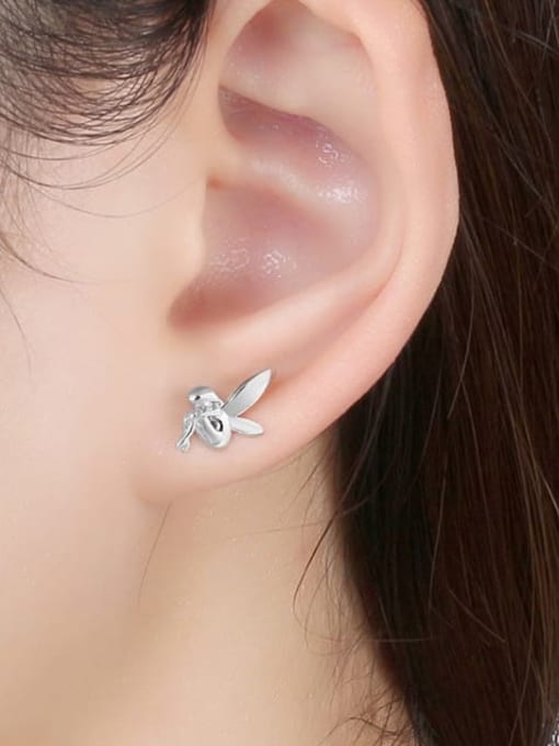 RINNTIN 925 Sterling Silver Cubic Zirconia Angel Cute Stud Earring 1