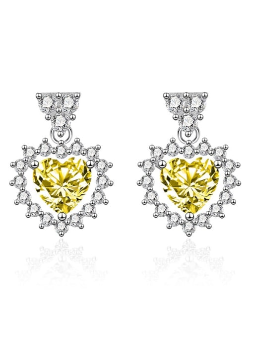 Yellow Brass Cubic Zirconia Multi Color Heart Dainty Drop Earring