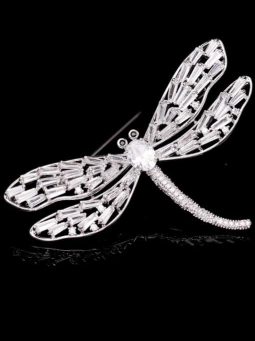Platinum+ white Brass Cubic Zirconia Dragonfly Trend Brooch