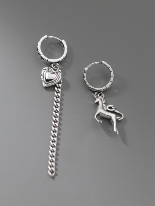 Rosh 925 Sterling Silver Tassel Vintage  Love Unicorn Asymmetric Threader Earring 1