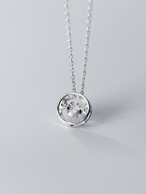 Rosh 925 Sterling Silver Cubic Zirconia Simple hollow round pendant  Necklace 3
