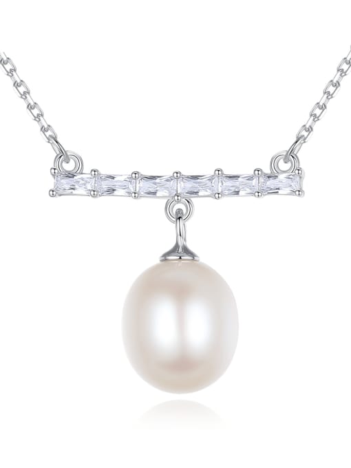 CCUI 925 Sterling Silver Freshwater Pearl Geometric Dainty Necklace 0