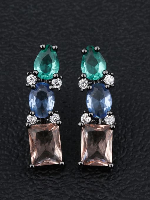 ROSS Copper Glass Stone Bead Geometric Vintage Drop Earring 3