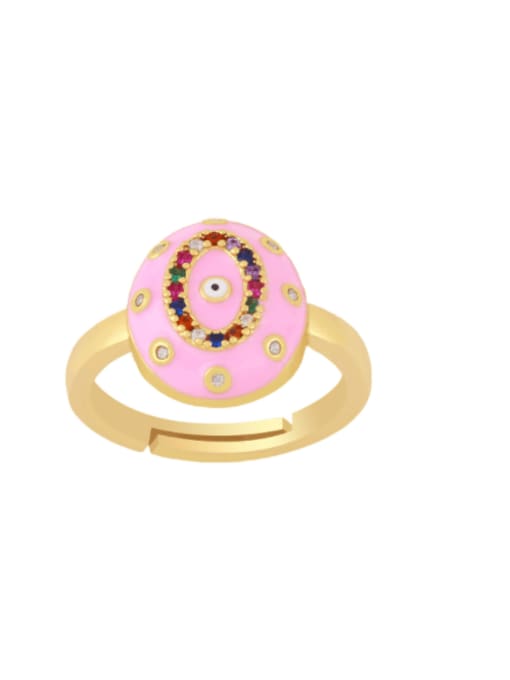Pink Brass Enamel Cubic Zirconia Oval Hip Hop Band Ring