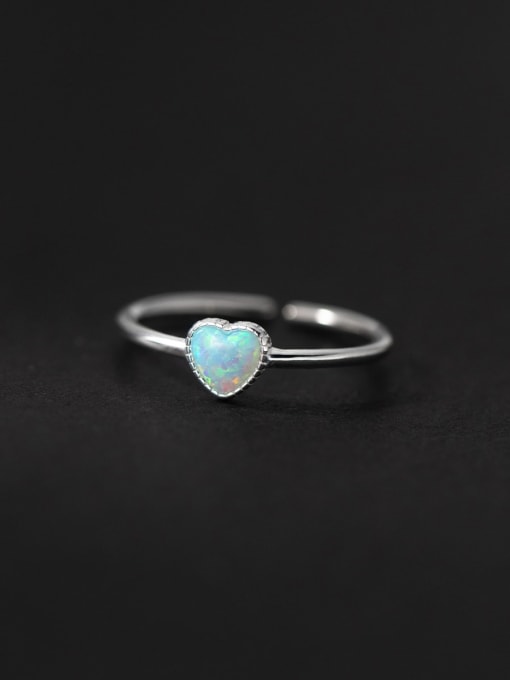 Rosh 925 Sterling Silver Opal Heart Cute Band Ring 1