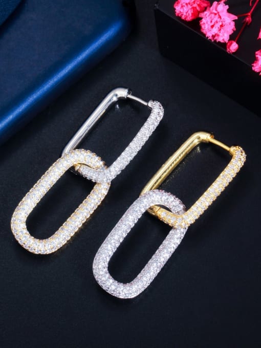 Platinum and gold Brass Cubic Zirconia Geometric Luxury Huggie Earring