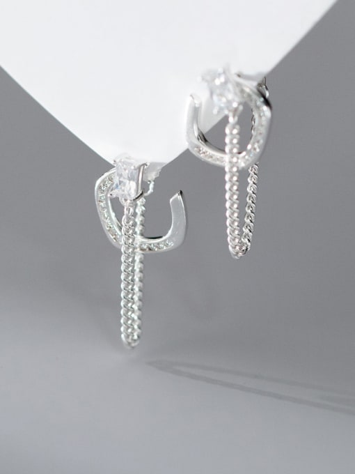 Rosh 925 Sterling Silver Cubic Zirconia Geometric Tessel Minimalist Drop Earring 2