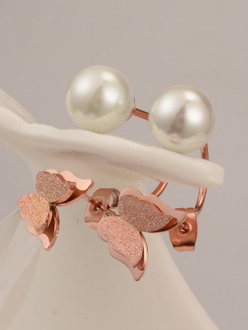 A TEEM Titanium Imitation Pearl Butterfly Minimalist Stud Earring 2