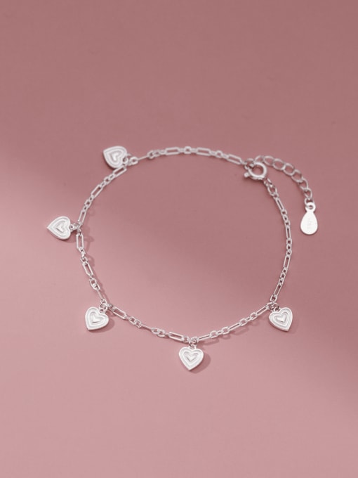 Rosh 925 Sterling Silver Heart Minimalist Link Bracelet