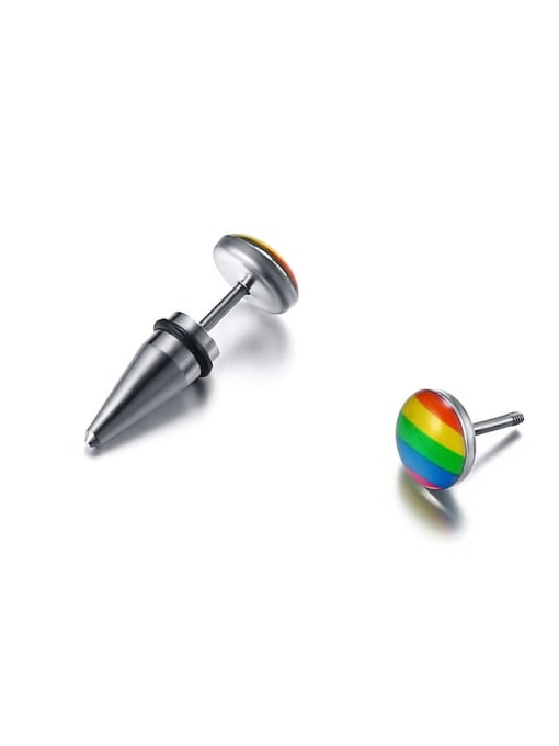CONG Titanium Steel Multi Color Enamel Round Minimalist Stud Earring 2