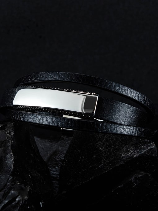 Open Sky Titanium Black Leather Geometric Minimalist Bracelets 2