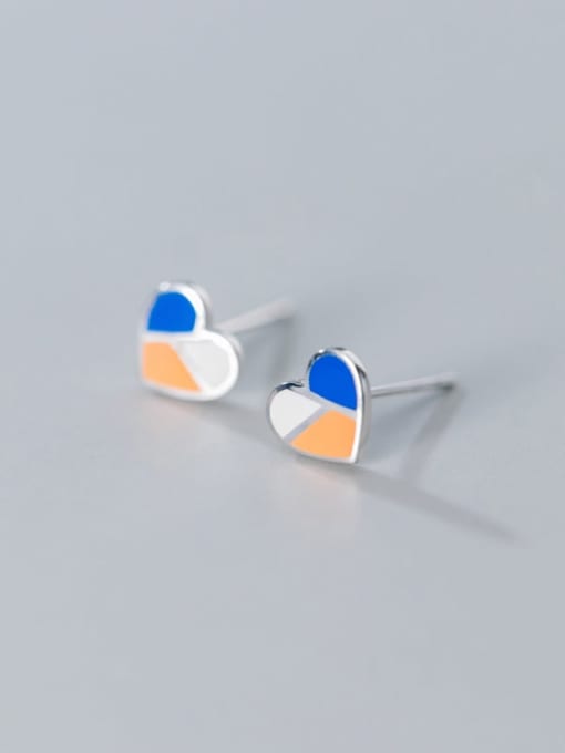 Rosh 925 Sterling Silver Multi Color Enamel Heart Minimalist Stud Earring 0