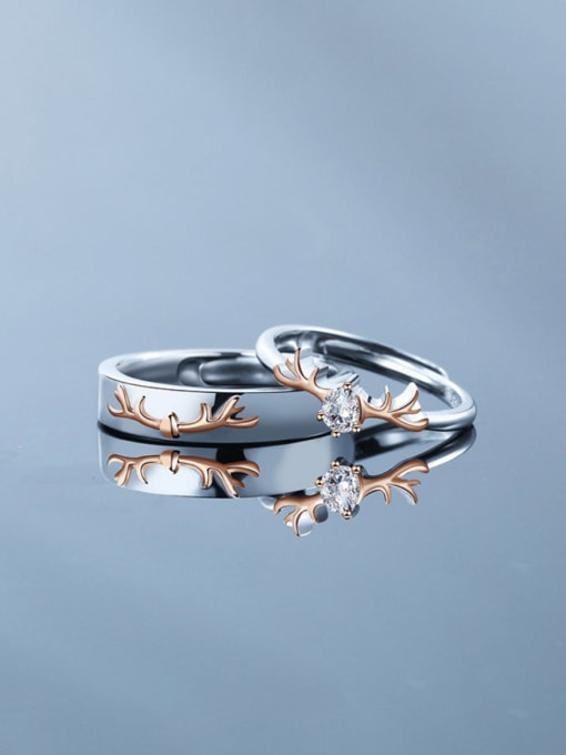 Dan 925 Sterling Silver Deer Minimalist Couple Ring 0