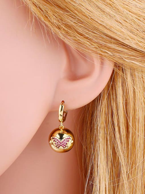 CC Brass Cubic Zirconia Ball Minimalist Butterfly Huggie Earring 2