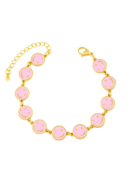 Pink Brass Multi Color Enamel Smiley Hip Hop Bracelet