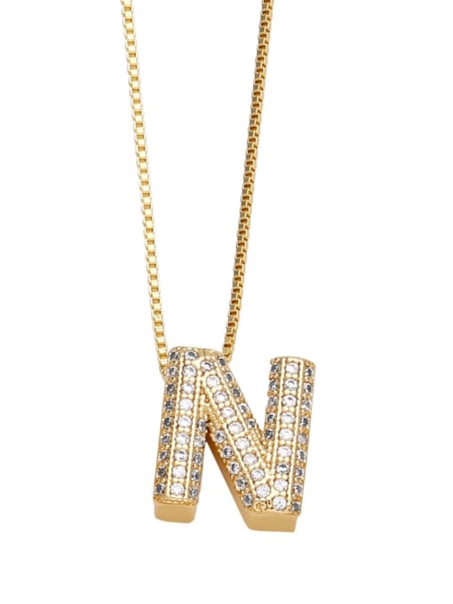N Brass Cubic Zirconia Letter Minimalist Necklace