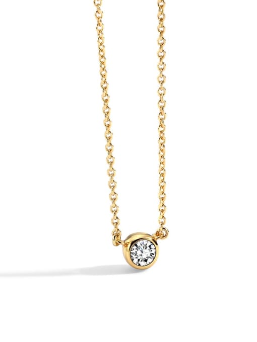Gold White Diamond Necklace Brass Cubic Zirconia Geometric Minimalist Necklace