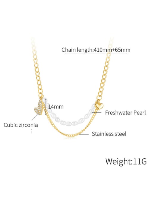 Open Sky Titanium Steel Freshwater Pearl Heart Minimalist Multi Strand Necklace 2