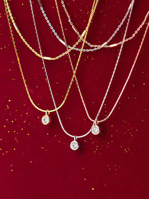Rosh 925 Sterling Silver   Minimalist Fashion diamond double layer  Necklace 2