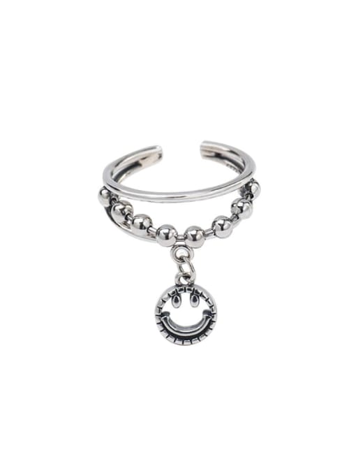 Smiling face Silver Ring 925 Sterling Silver Vintage  Smiley round beads double layer Stackable Ring