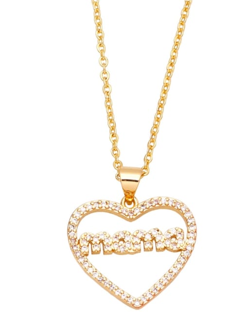 C (gold white zirconium) Brass Cubic Zirconia Letter Vintage Heart Pendant Necklace