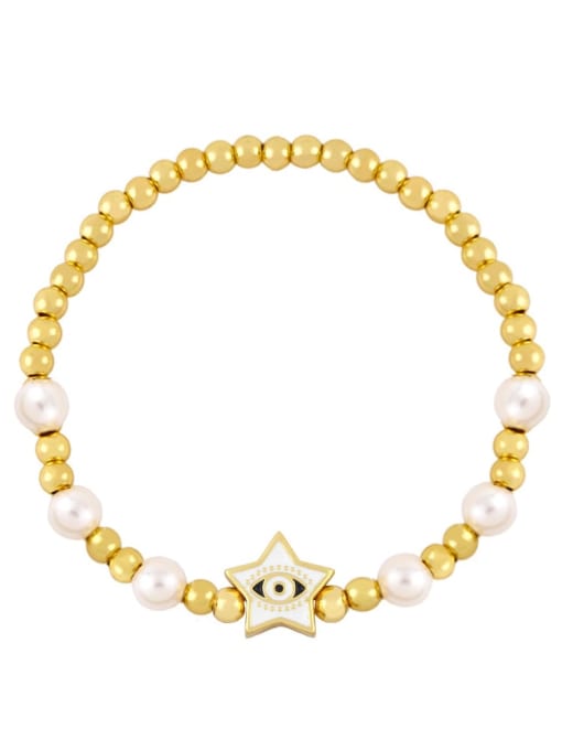 white Brass Imitation Pearl Enamel Evil Eye Vintage Beaded Bracelet