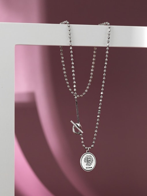 DAKA 925 Sterling Silver Bead  chain  Geometric pendant Vintage Necklace 1