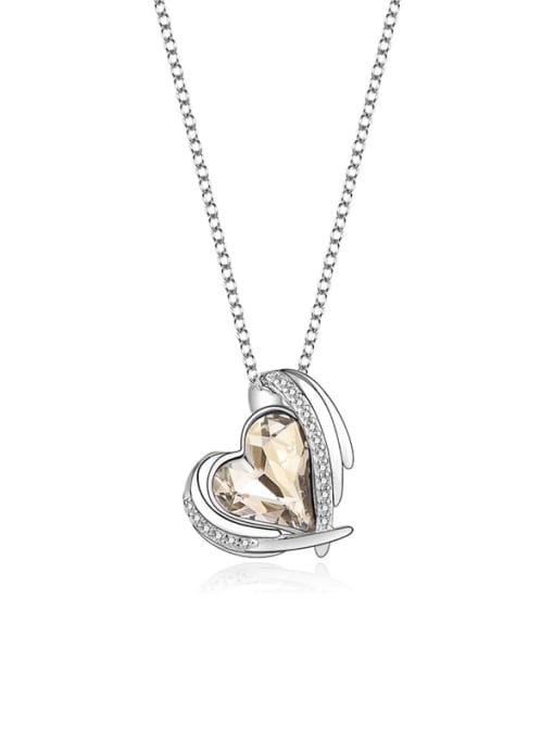 JYXZ 022 (coffee) 925 Sterling Silver Austrian Crystal Heart Classic Necklace