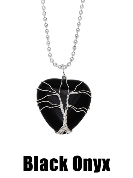 Black Onyx Brass Natural Stone Heart Vintage Necklace