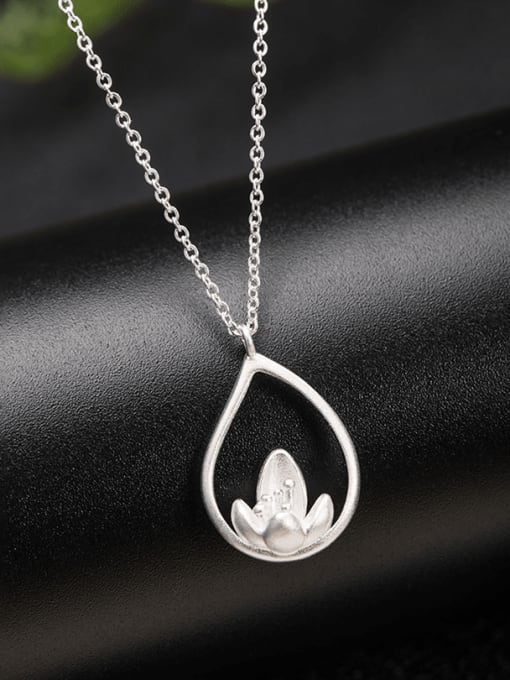 SILVER MI 925 Sterling Silver Flower Minimalist Lotus Pendant Necklace 1