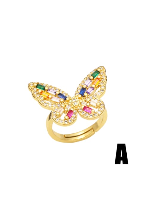 A Brass Cubic Zirconia Rainbow Minimalist Butterfly Stackable Ring